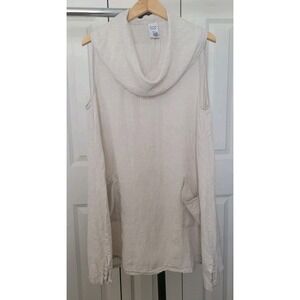 Match Point Boho Beige Linen Cowl Neck Sleeveless Tunic Swing Dress Pockets L